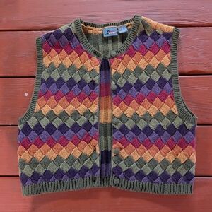 Vintage Harlequin Knit Vest - Multicolor